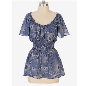 Anthropologie marimekko floral smocked top sz 0